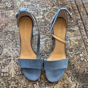 Denim block toe strap sandals - fits like a size 9
